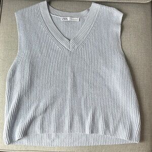 Zara Light Blue/Grey Sleeveless Knit Top